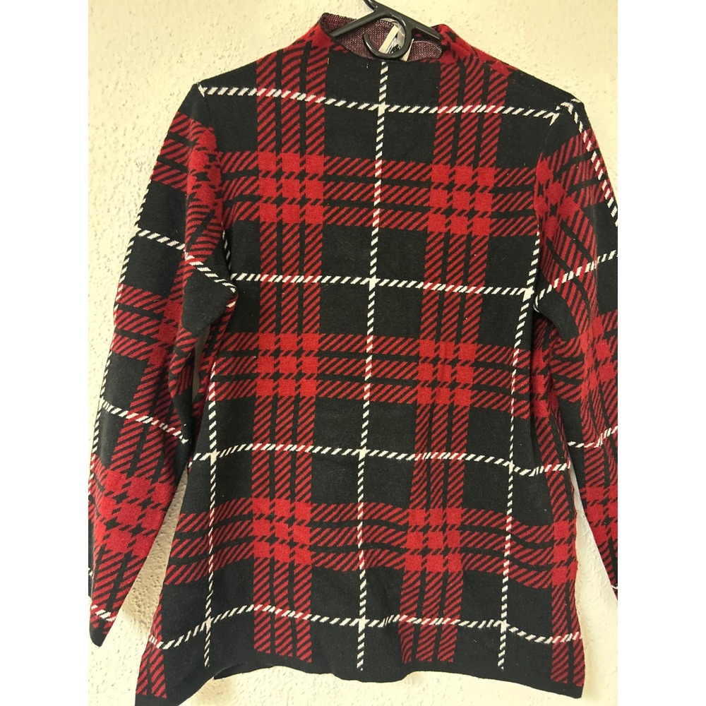 Anne Klein Red Black Plaid Mock Neck Sweater NWT